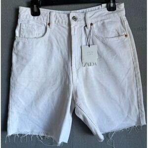 Zara Shorts Women Size 6 White Demin High Rise Pockets Casual Outdoor